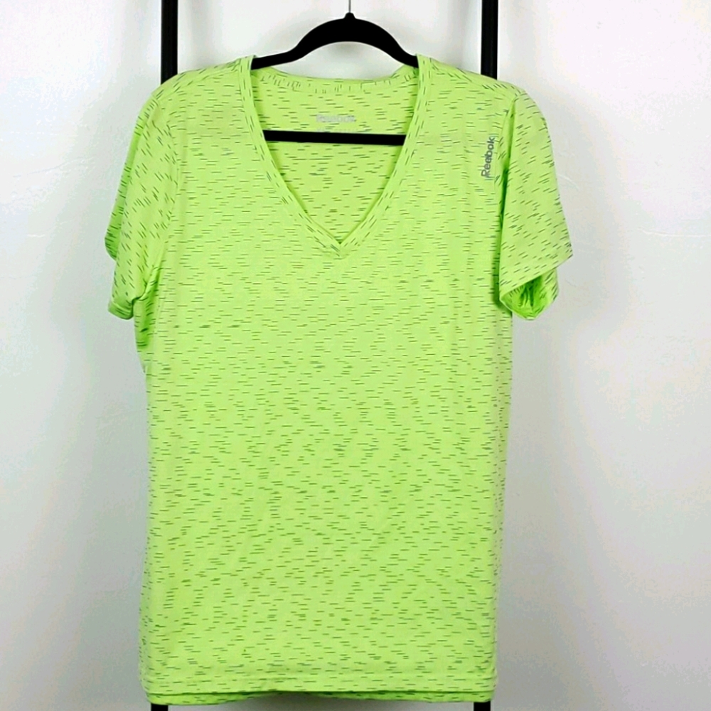 Reebok v-neck shorts sleeve top t-shirt green v-neck women size XL